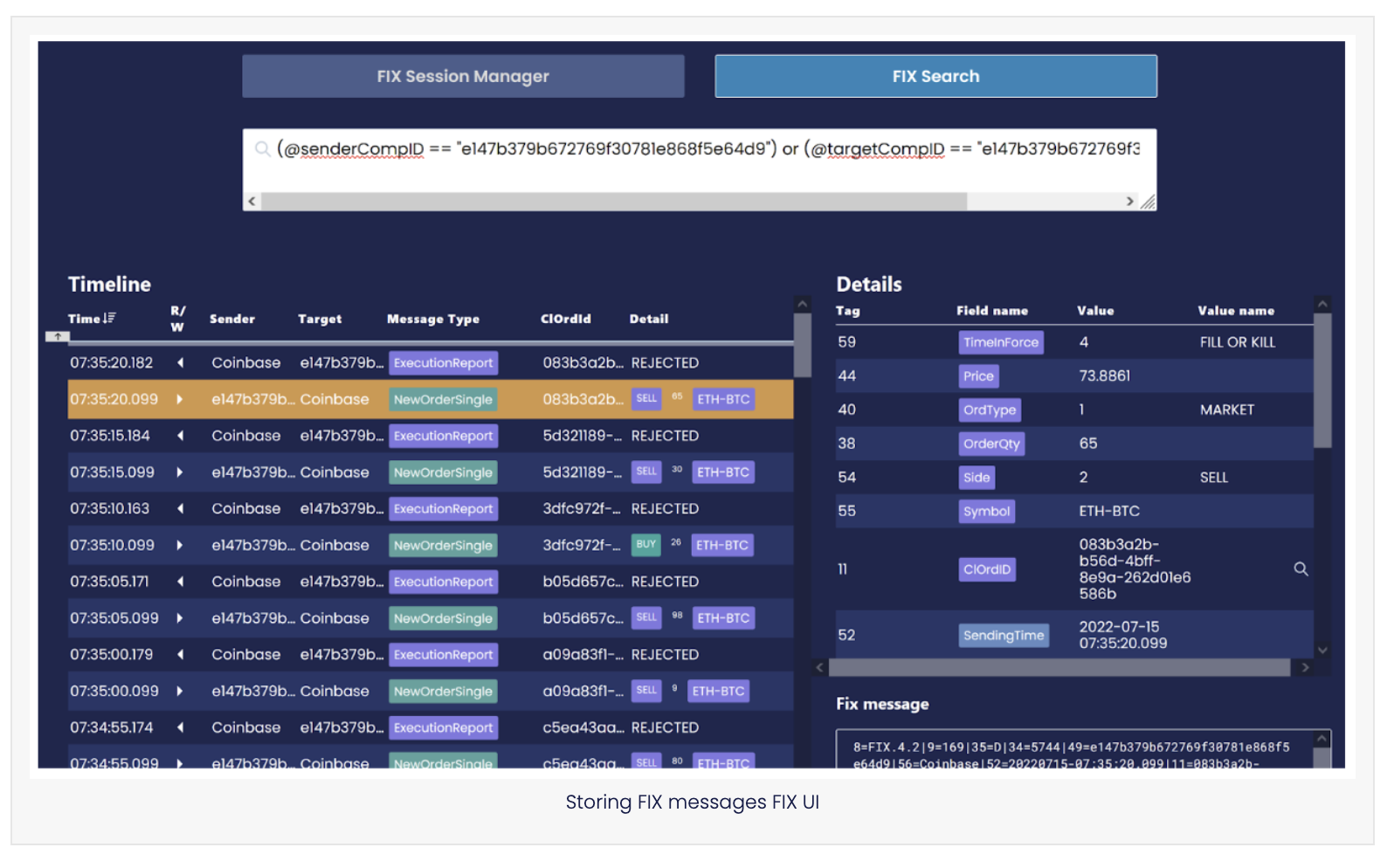 Storing FIX messages FIX UI